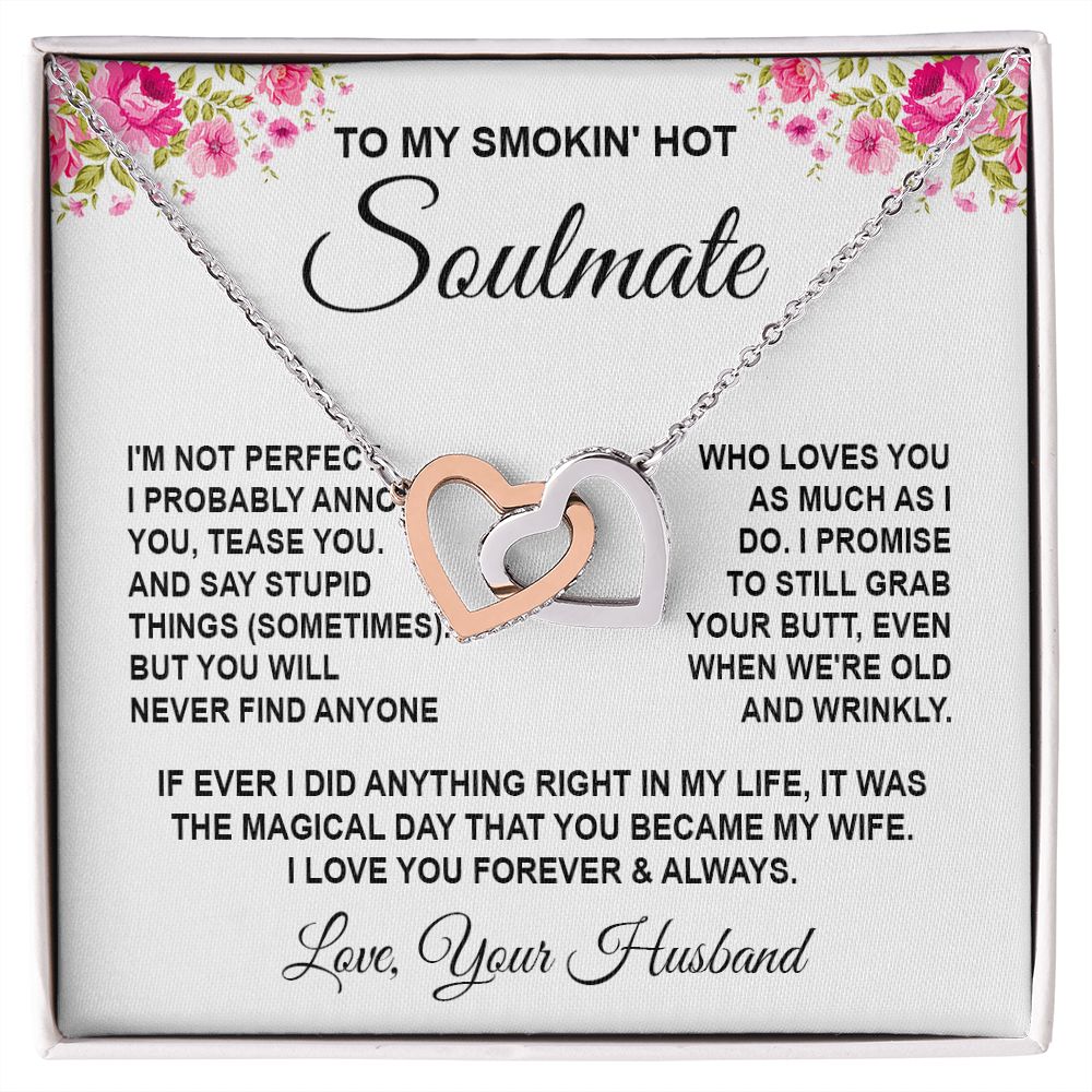 Soulmate Necklace Gifts from Husband, Wedding Anniversary Gifts for Wife from Husband, Wife Valentine Gifts from Husband, To My Wife Necklace Message Card and Necklace Gifts Box Gift Box Styles on Birthday, Wedding, Anniversary, Valentine Interlocking Hea