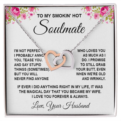 Soulmate Necklace Gifts from Husband, Wedding Anniversary Gifts for Wife from Husband, Wife Valentine Gifts from Husband, To My Wife Necklace Message Card and Necklace Gifts Box Gift Box Styles on Birthday, Wedding, Anniversary, Valentine Interlocking Hea