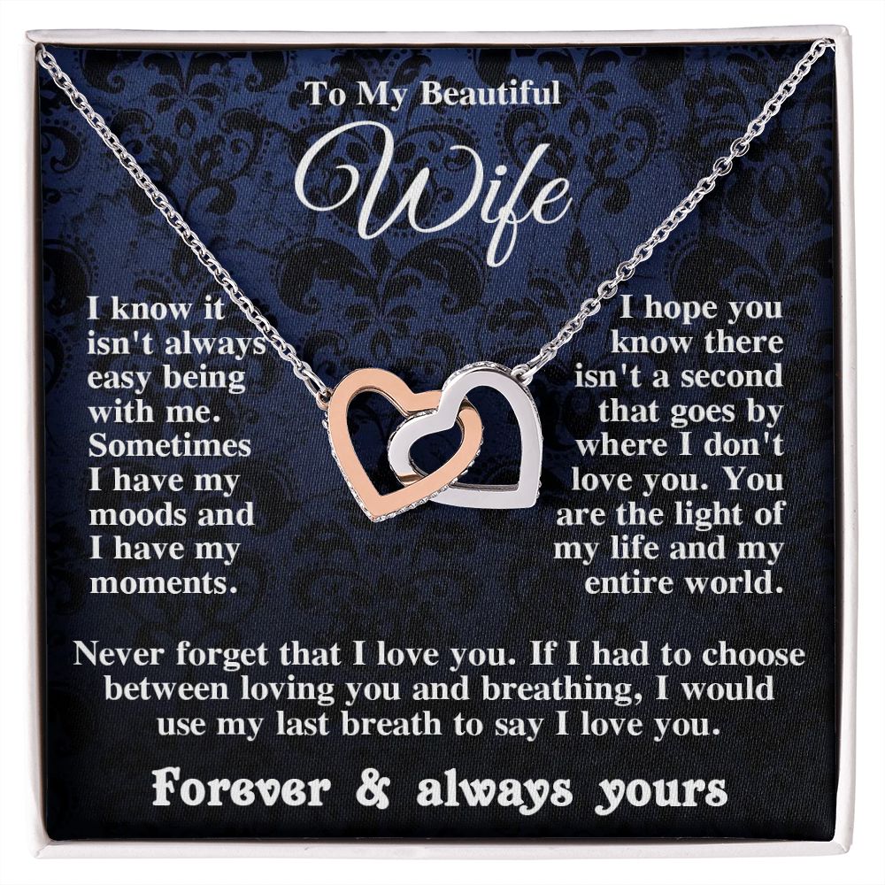 Gifts for Wife Necklace from Husband, Gifts for Wife from Husband, Wedding Gifts for Her Gifts Soulmate Message Card and Necklace Gift Box Gift Box Styles on Birthday, Wedding, Anniversary, Valentine Interlocking Heart