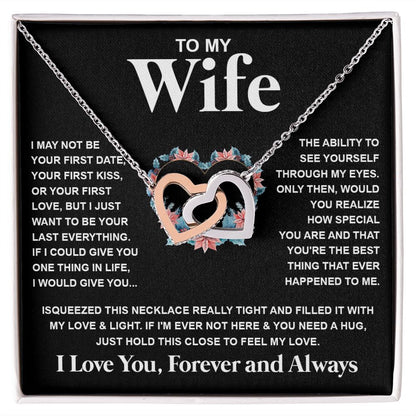 Couples Gifts Necklace To My Wife Necklace Birthday Christmas Jewelry Romantic Gifts For My Wife Pendant Jewelry with Message Card and Box Necklaces for Women Valentines Day Happy Anniversary Wedding Present Interlocking Heart