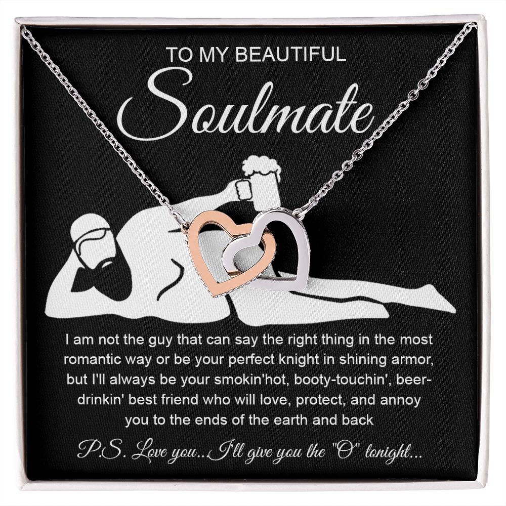 To My Beautiful Soulmate Necklace For Women, Funny Gifts For Girlfriend,Valentine Christmas Presents For Girlfriend, Best Birthday Meaningful Gift Ideas For Wife, Women Romantic Jewelry For Her Anniversary Message Card and Gift Box Styles Interlocking Hea