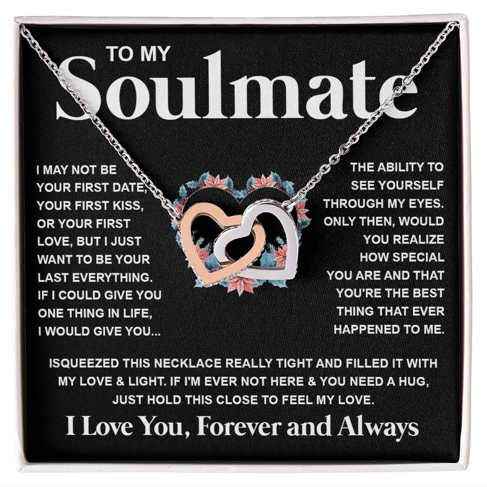 Couples Gifts Necklace To My Soulmate Necklace Birthday Christmas Jewelry Romantic Gifts For My Wife Pendant Jewelry with Message Card and Box Necklaces for Women Valentines Day Happy Anniversary Wedding Present Interlocking Heart