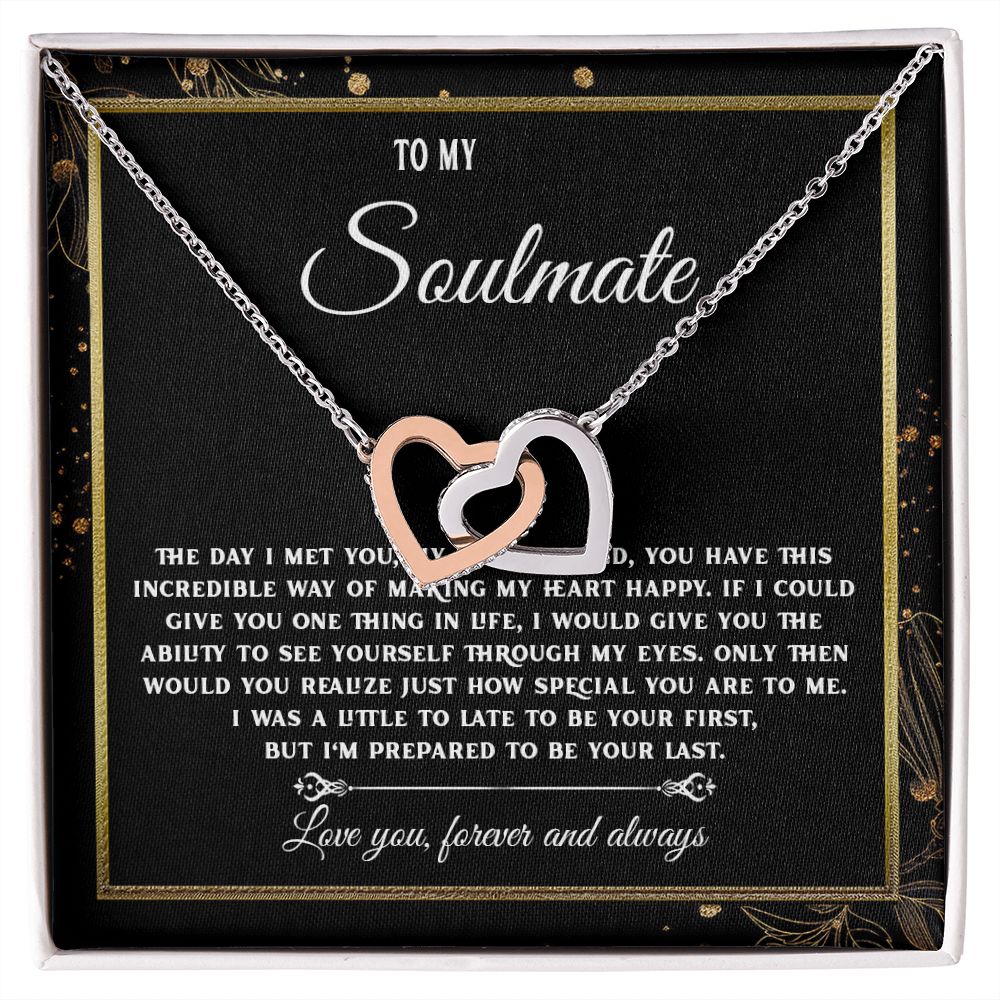 To My Soulmate Necklace, Necklaces For Wife from Husband, Soulmate Necklace to My Beautiful Wife, Necklace For Soulmate with Message Card and Necklace Gift Box Gift Box Styles on Birthday, Christmas, Wedding, Anniversary, Valentine Interlocking Heart