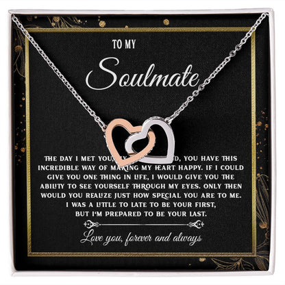 To My Soulmate Necklace, Necklaces For Wife from Husband, Soulmate Necklace to My Beautiful Wife, Necklace For Soulmate with Message Card and Necklace Gift Box Gift Box Styles on Birthday, Christmas, Wedding, Anniversary, Valentine Interlocking Heart