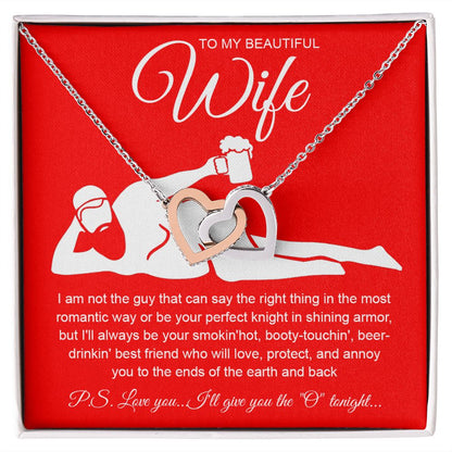 To My Beautiful Wife Necklace For Women, Funny Gifts For Girlfriend,Valentine Presents For Girlfriend, Best Birthday Meaningful Gift Ideas For Wife, Women Romantic Jewelry For Her Anniversary Message Card and Gift Box Styles Interlocking Heart