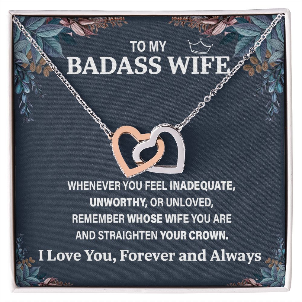 Wife Necklace Gift From Husband To My Badass Wife Pendant Birthday Jewelry with Message Card and Gift Box. Gift for Wife. Necklace Gift Set for Wife Necklace Gifts Box Gift Box Styles Interlocking Heart