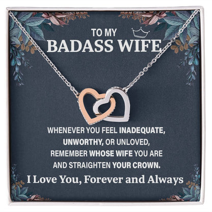 Wife Necklace Gift From Husband To My Badass Wife Pendant Birthday Jewelry with Message Card and Gift Box. Gift for Wife. Necklace Gift Set for Wife Necklace Gifts Box Gift Box Styles Interlocking Heart