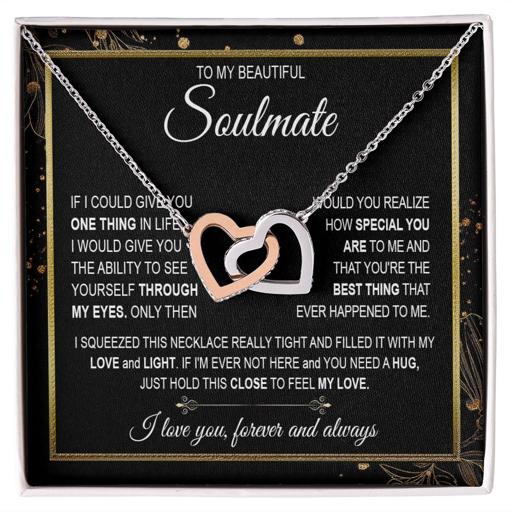 To My Soulmate Necklace for Women, Necklaces For Wife from Husband, Soulmate Necklace to My Future Wife, Necklace For Soulmate with Message Card and Necklace Gift Box Gift Box Styles on Birthday, Christmas, Wedding, Anniversary Interlocking Heart