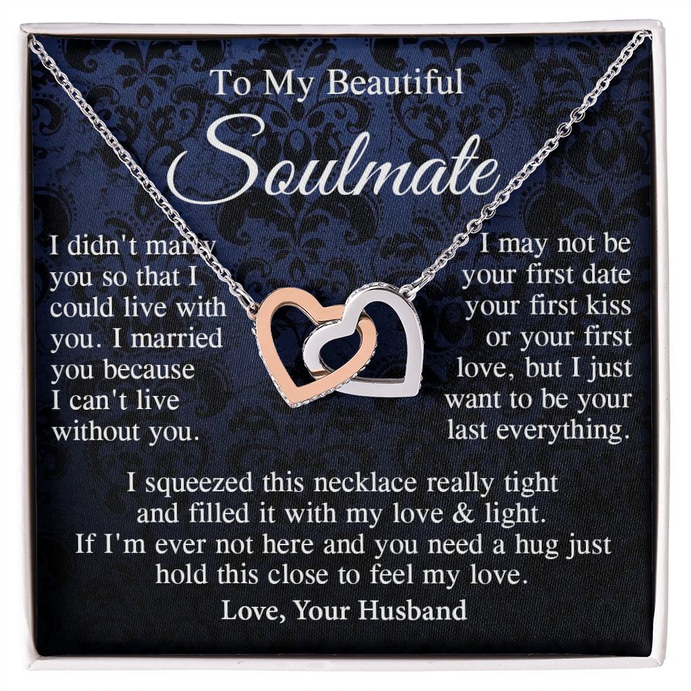 Soulmate Necklace Gift From Husband, Anniversary Romantic Gifts for Wife from Husband, Soulmate Valentine Gifts Message Card and Necklace Gifts Box Gift Box Styles on Birthday, Wedding, Anniversary, Valentine Interlocking Heart