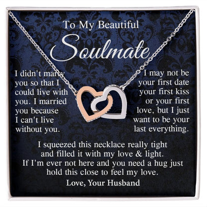 Soulmate Necklace Gift From Husband, Anniversary Romantic Gifts for Wife from Husband, Soulmate Valentine Gifts Message Card and Necklace Gifts Box Gift Box Styles on Birthday, Wedding, Anniversary, Valentine Interlocking Heart