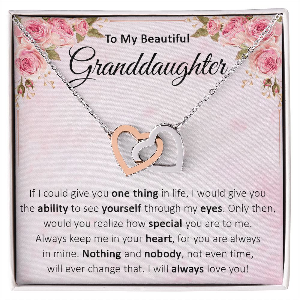 To My Beautiful Granddaughter Necklace Interlocking Heart Pendant Necklace To My Granddaughter Birthday Gifts Graduation Gift form Grandma Grandpa Interlocking Templace