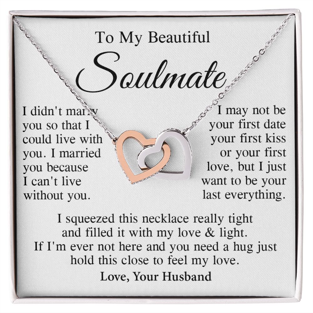 Soulmate Necklace Gift From Husband, Wedding Anniversary Romantic Gifts for Wife from Husband, Soulmate Birthday Gifts Message Card and Necklace Gifts Box Gift Box Styles on Birthday, Wedding, Anniversary, Valentine Interlocking Heart