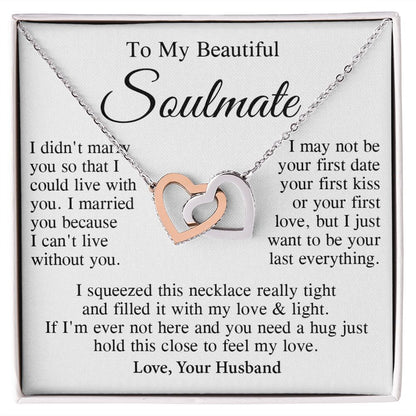 Soulmate Necklace Gift From Husband, Wedding Anniversary Romantic Gifts for Wife from Husband, Soulmate Birthday Gifts Message Card and Necklace Gifts Box Gift Box Styles on Birthday, Wedding, Anniversary, Valentine Interlocking Heart