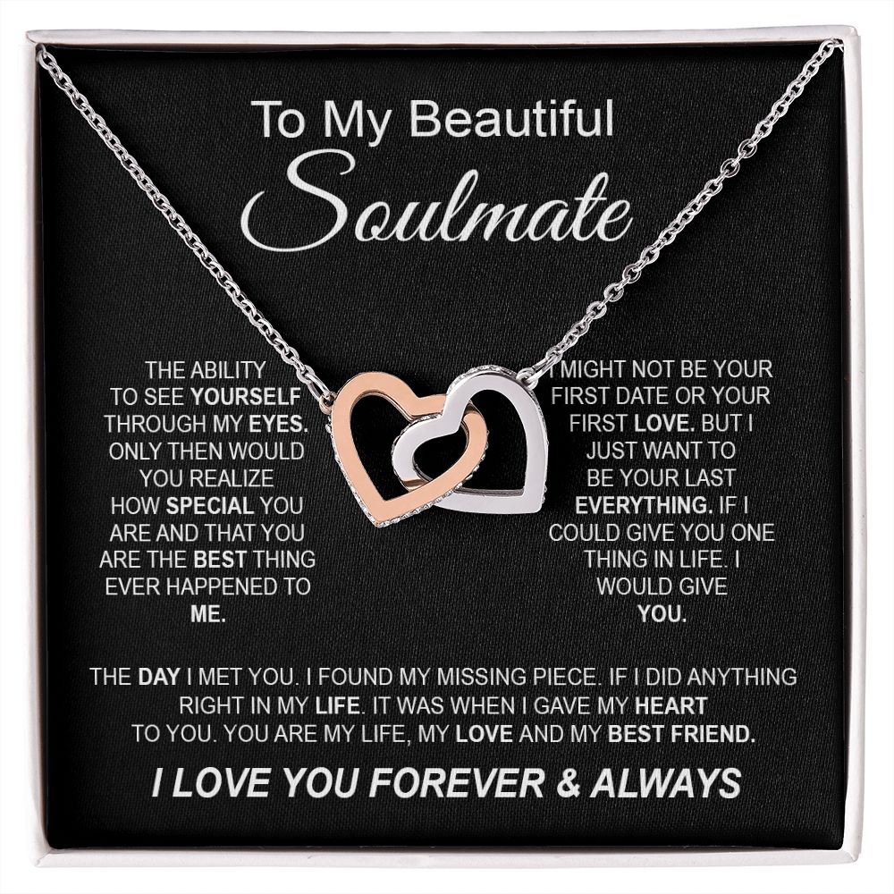 To My Beautiful Soulmate Necklace, Love Necklace for Girlfriend, Soulmate Jewelry, Soulmate Necklace, Future Wife Gifts, Necklace for Wife from Husband Necklace Message Card and Gift Box Styles on Birthday, Christmas, Wedding, Anniversary Interlocking Hea