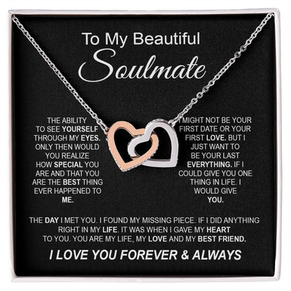 To My Beautiful Soulmate Necklace, Love Necklace for Girlfriend, Soulmate Jewelry, Soulmate Necklace, Future Wife Gifts, Necklace for Wife from Husband Necklace Message Card and Gift Box Styles on Birthday, Christmas, Wedding, Anniversary Interlocking Hea