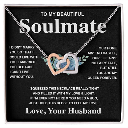 Soulmate Necklace Gift From Husband To My Badass Wife Pendant Valentines Day Anniversary Jewelry with Message Card and Gift Box. Gift for Wife. Necklace Gift Set for Wife Interlocking Heart