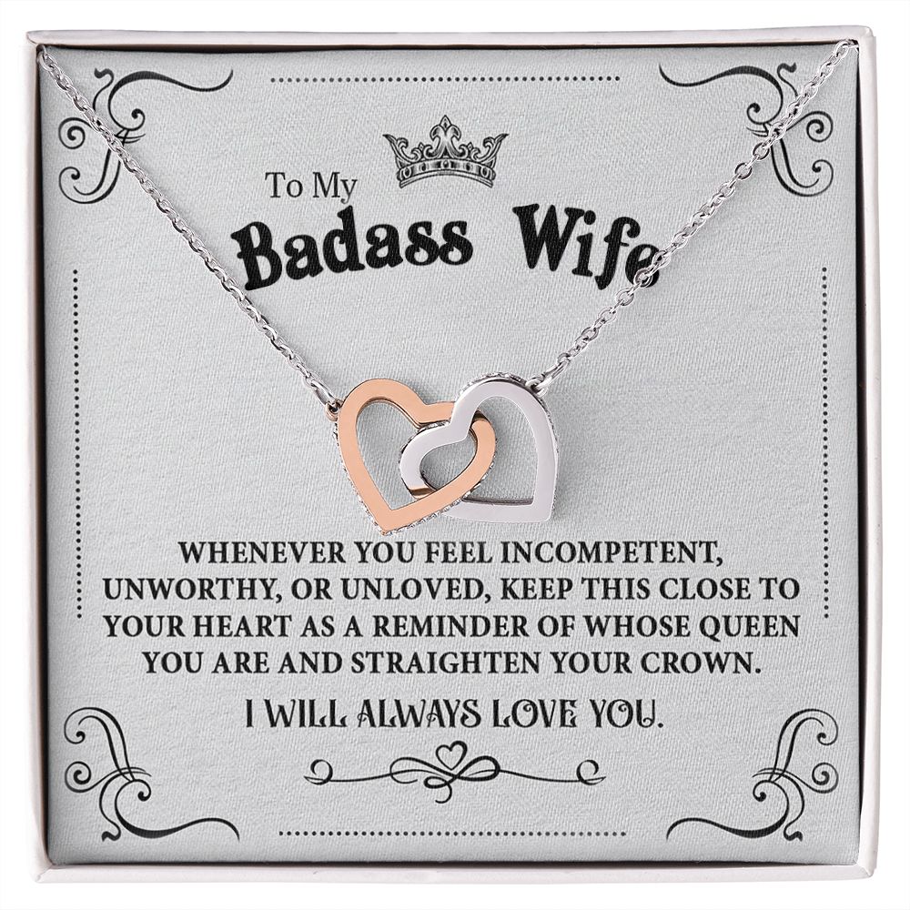 Personalized Valentine Gift For Badass Wife, To My Wife Necklace For Women, Soulmate Necklace, To My Wife Necklace From Husband, Necklace Custom Name Message Card and Gift Box Styles on Birthday, Christmas, Wedding, Anniversary Interlocking Heart