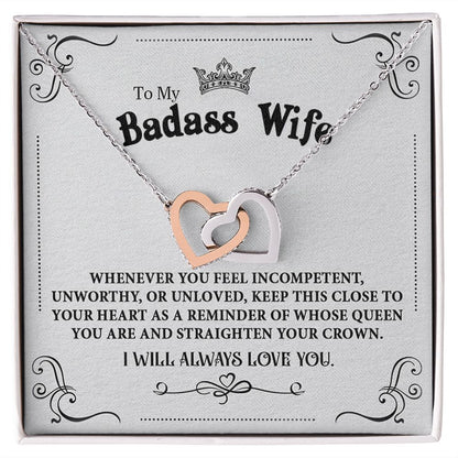 Personalized Valentine Gift For Badass Wife, To My Wife Necklace For Women, Soulmate Necklace, To My Wife Necklace From Husband, Necklace Custom Name Message Card and Gift Box Styles on Birthday, Christmas, Wedding, Anniversary Interlocking Heart