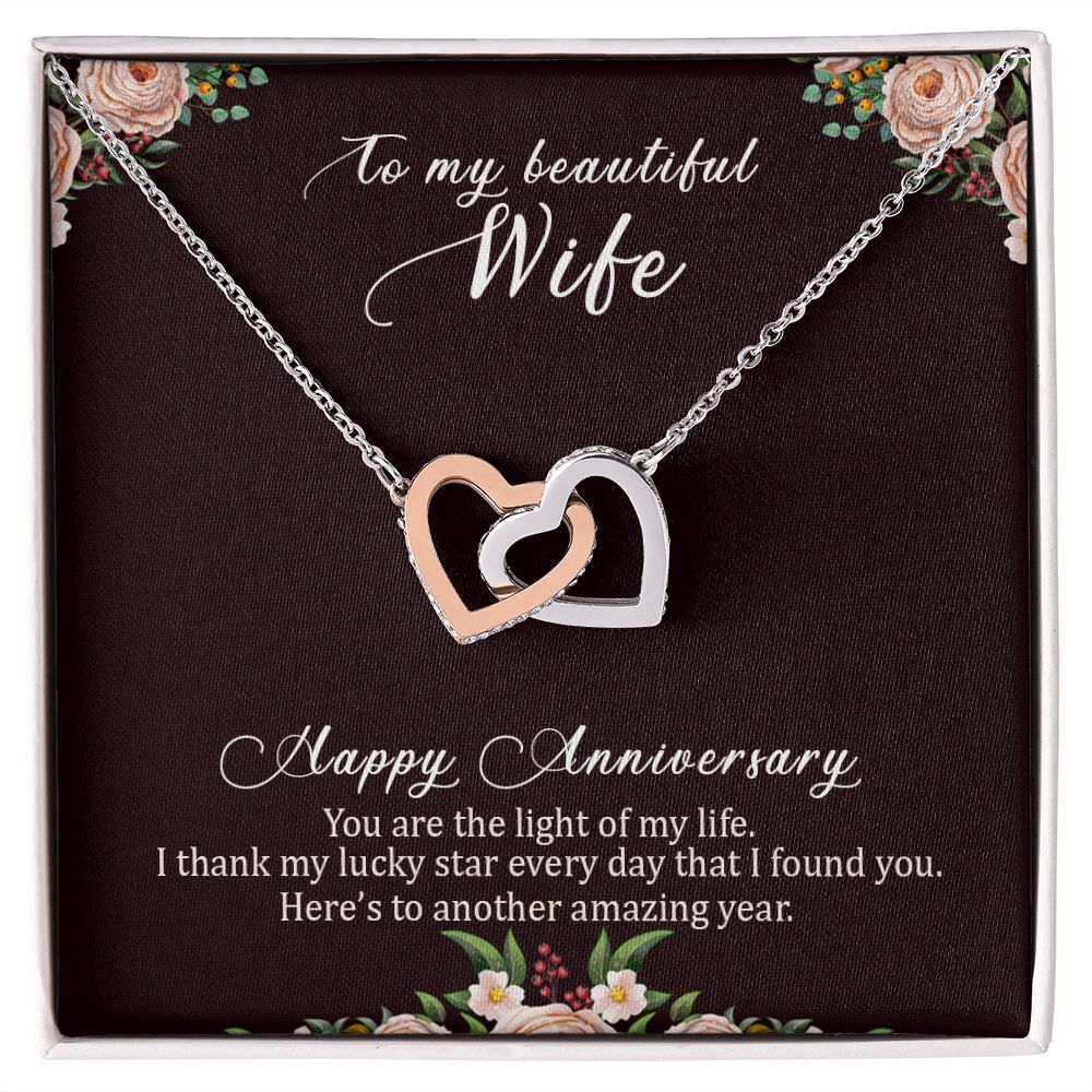 To My Beautiful Wife Necklace, Wife Necklace, Wife Gift, WIfe Gift From Husband, Happy Anniversary, Meaningful Necklace Message Card and Gift Box Styles on Birthday, Christmas, Anniversary  Interlocking Heart