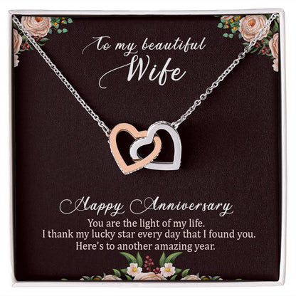 To My Beautiful Wife Necklace, Wife Necklace, Wife Gift, WIfe Gift From Husband, Happy Anniversary, Meaningful Necklace Message Card and Gift Box Styles on Birthday, Christmas, Anniversary  Interlocking Heart