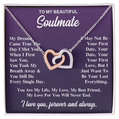 To My Soulmate Necklace Gift for Her, Soulmate Jewelry, Necklaces for Wife from Husband, Valentine To My Wife Necklace, Soulmate Gifts, Necklace Message Card and Gift Box Styles on Birthday, Wedding, Anniversary, Valentine Interlocking Heart