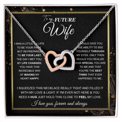 to My Future Wife Necklace Future Wife Gifts, Promise Necklace For Her, Fiance Gifts For Her, Valentine Birthday Gifts For Future Wife With Message Card Box LED, Soulmate Necklace For Women, To My Wife Necklace Interlocking Heart