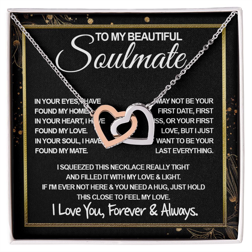 To My Beautiful Soulmate Necklace, Soulmate Jewelry For Women, Wife Necklace From Husband, Wife Gifts Necklace For Wife, Soulmate Gifts For Her, To My Future Wife Necklace Soulmate Interlocking Heart
