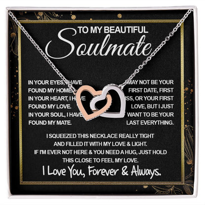To My Beautiful Soulmate Necklace, Soulmate Jewelry For Women, Wife Necklace From Husband, Wife Gifts Necklace For Wife, Soulmate Gifts For Her, To My Future Wife Necklace Soulmate Interlocking Heart