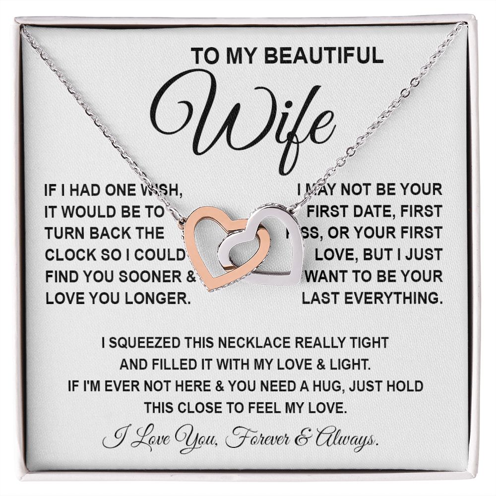 To My Beautiful Wife Necklace, Soulmate Jewelry For Women, Wife Necklace From Husband, Soulmate Gifts For Her, To My Future Wife Necklace Message Card and Necklace Gift Box Gift Box Styles on Birthday, Wedding, Anniversary, Valentine Interlocking Heart