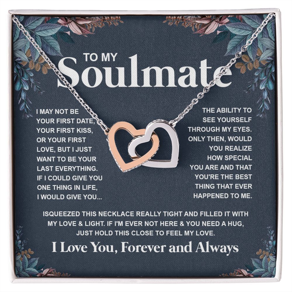 Couples Gifts Necklace To My Soulmate Necklace Anniversary Valentine Jewelry Romantic Gifts For My Wife Pendant Jewelry with Message Card and Box Necklaces for Women Valentines Day Happy Anniversary Wedding Present Interlocking Heart