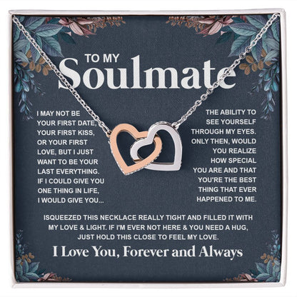 Couples Gifts Necklace To My Soulmate Necklace Anniversary Valentine Jewelry Romantic Gifts For My Wife Pendant Jewelry with Message Card and Box Necklaces for Women Valentines Day Happy Anniversary Wedding Present Interlocking Heart