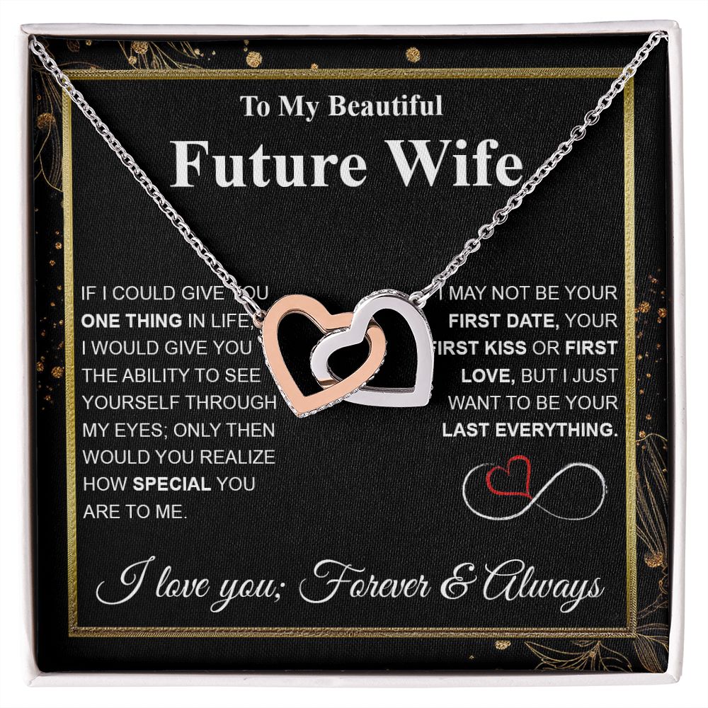 Future Wife Necklace My Last Everything, Promise Necklace For Her, Fiance Gifts For Her, Wedding Valentine Gifts For Future Wife With Message Card Box LED, Soulmate Necklace For Women, To My Wife Necklace Interlocking Heart