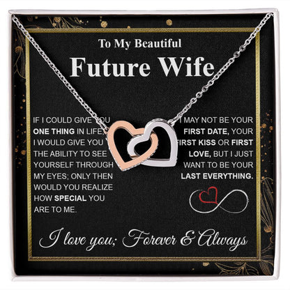Future Wife Necklace My Last Everything, Promise Necklace For Her, Fiance Gifts For Her, Wedding Valentine Gifts For Future Wife With Message Card Box LED, Soulmate Necklace For Women, To My Wife Necklace Interlocking Heart