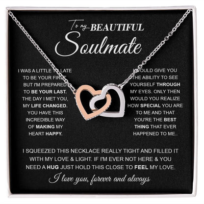 to My Beautiful Soulmate Necklace Future Wife Gifts, Promise Necklace For Her, Fiance Gifts For Her, Wedding Valentine Gifts For Future Wife With Message Card Box LED, Soulmate Necklace For Women, To My Wife Necklace Interlocking Heart