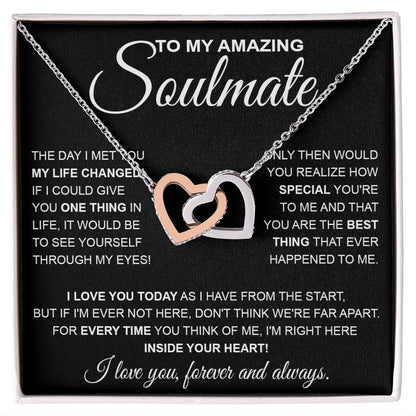to My Soulmate Necklace, Soulmate Jewelry for Women, Wife Gifts from Husband , Necklace for Wife Soulmate Gifts Future Wife Necklace Message Card and Gift Box Styles on Birthday, Wedding, Anniversary, Valentine Interlocking Heart