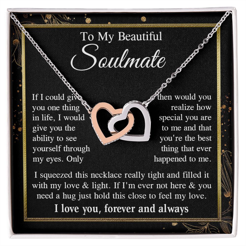 Soulmate Necklace Gift for Her, Soulmate Jewelry, Necklace for Future Wife, Valentine Jewelry for Wife Necklace Gifts from Husband - Soulmate Gift Necklace with Message Card and Gift Box Interlocking Heart