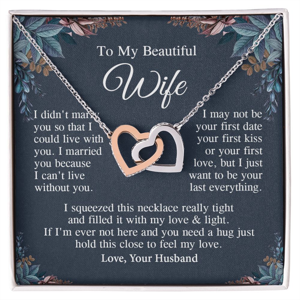 Wife Necklace Gift From Husband, Anniversary Romantic Gifts for Wife from Husband, Wife Anniversary Gifts Message Card and Necklace Gifts Box Gift Box Styles on Birthday, Wedding, Anniversary, Valentine Interlocking Heart