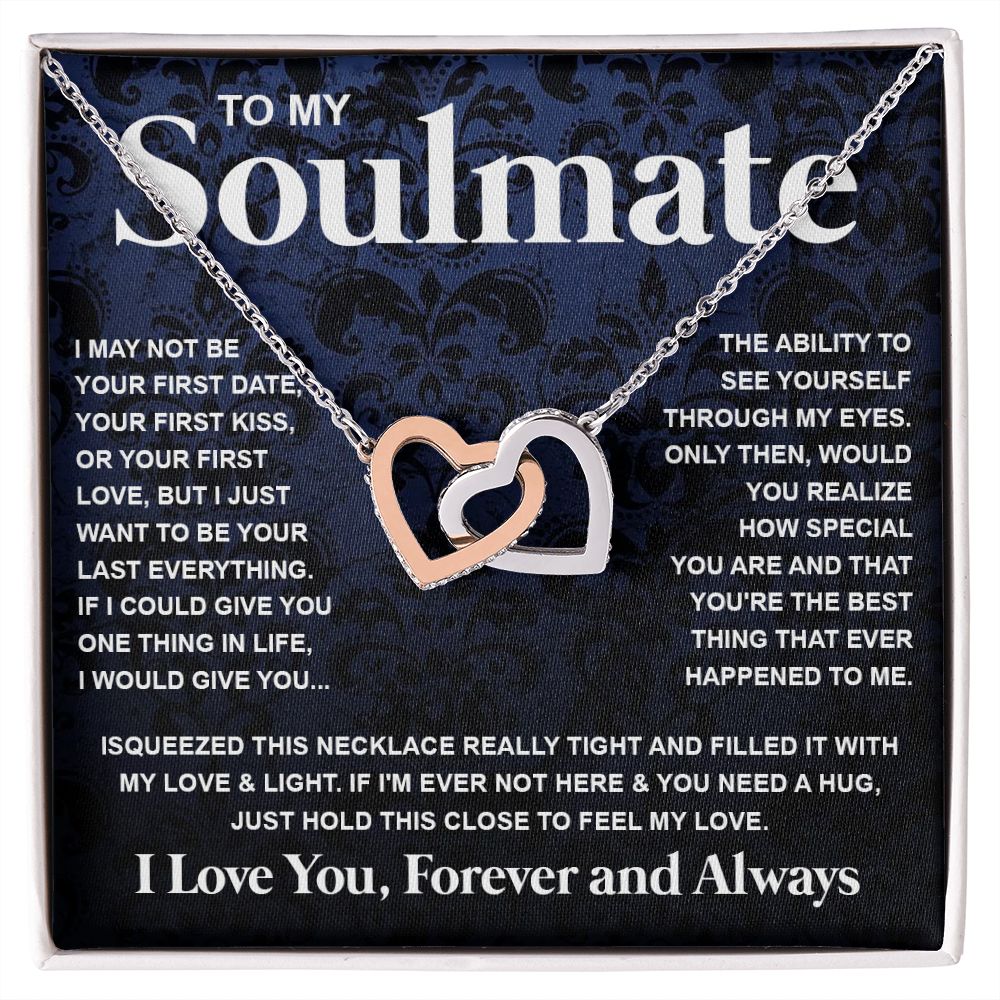 Couples Gifts Necklace To My Soulmate Necklace Anniversary Christmas Jewelry Romantic Gifts For My Wife Pendant Jewelry with Message Card and Box Necklaces for Women Valentines Day Happy Anniversary Wedding Present Interlocking Heart