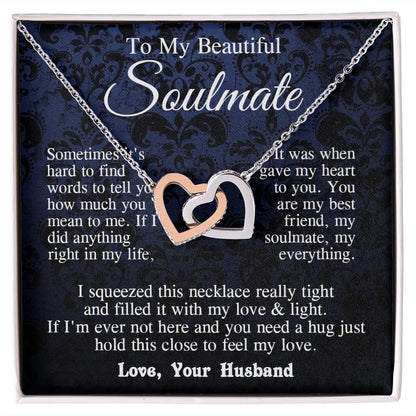 Soulmate Necklace from Husband, Anniversary Romantic Gift for Wife from Husband to My Wife Necklaces for Wife Birthday Gifts, Wife Jewelry Necklace Message Card and Necklace Gift Box Gift Box Styles on Birthday, Wedding, Anniversary, Valentine Interlockin