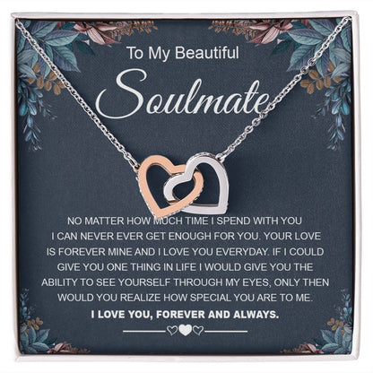 To My Beautiful Soulmate Necklace Gifts for Wife from Husband, Soulmate Valentine Gifts, Gift for Wife, Message Card and Necklace Gift Box Gift Box Styles on Birthday, Wedding, Anniversary, Valentine Interlocking Heart