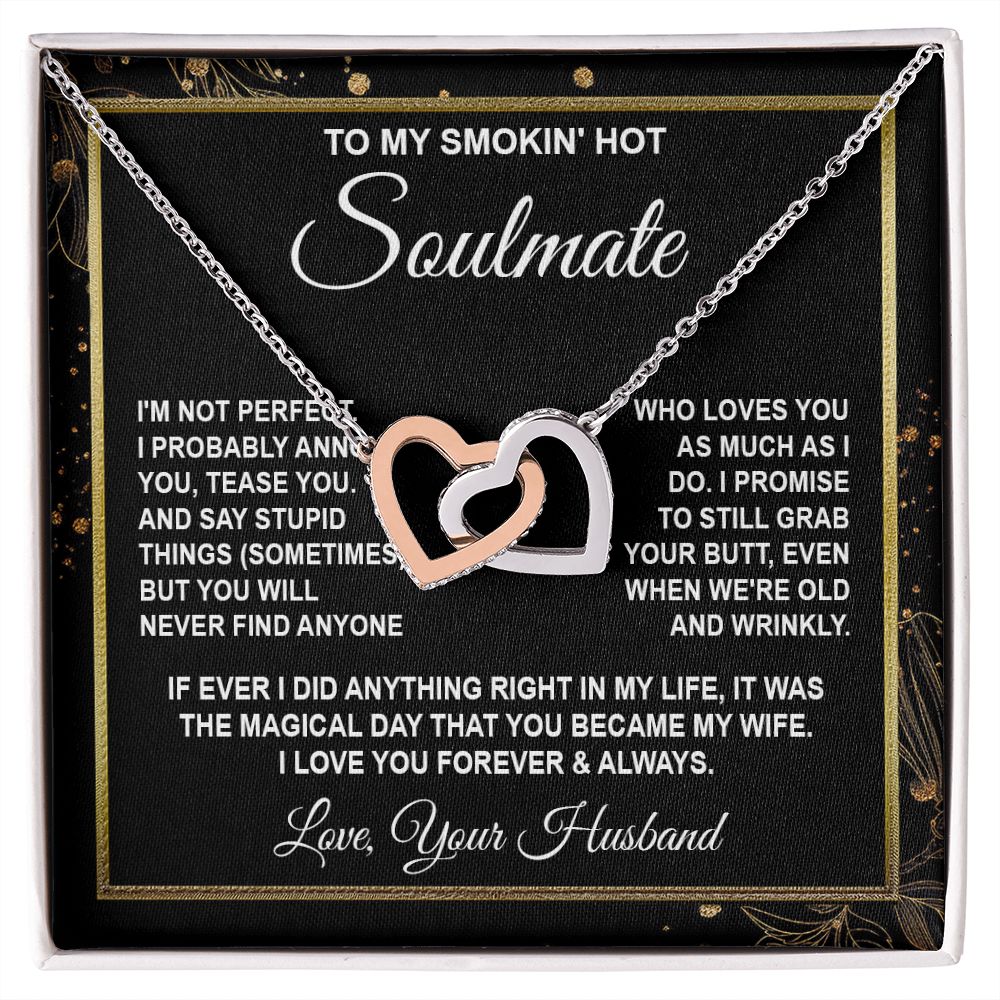 Soulmate Necklace Gifts from Husband, Anniversary Gifts for Wife from Husband, Wife Valentine Gift from Husband, To My Wife Necklace Message Card and Necklace Gifts Box Gift Box Styles on Birthday, Wedding, Anniversary, Valentine Interlocking Heart