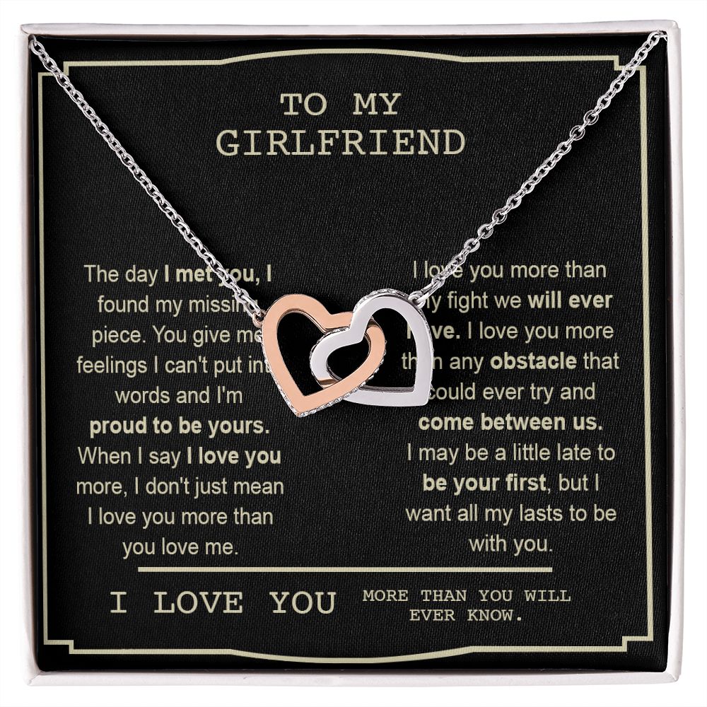 Couples Gifts, To My Boyfriend Necklace Gifts From Husband, Wedding Anniversary Jewelry For Wife From Husband, Necklace Customer Name Message Card and Gift Box styles On Birthday, Christmas, Anniversary Interlocking Heart