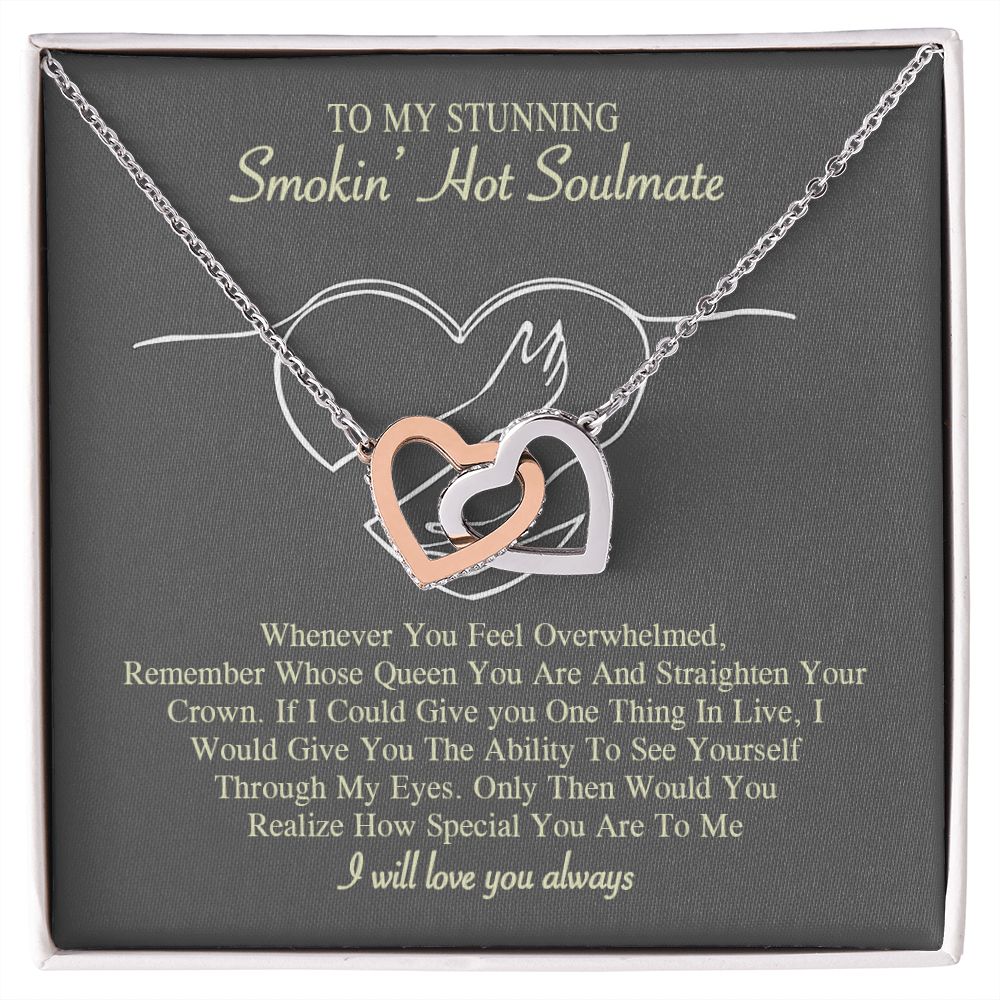 To My Smokin Hot Soulmate Necklace, Love Necklace for Girlfriend, Soulmate Jewelry, Soulmate Necklace, Future Wife Gift, Necklace for Wife from Husband Necklace Message Card and Gift Box Styles on Birthday, Christmas, Wedding, Anniversary Interlocking Hea