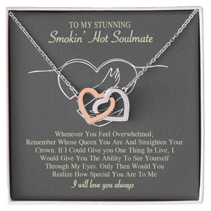 To My Smokin Hot Soulmate Necklace, Love Necklace for Girlfriend, Soulmate Jewelry, Soulmate Necklace, Future Wife Gift, Necklace for Wife from Husband Necklace Message Card and Gift Box Styles on Birthday, Christmas, Wedding, Anniversary Interlocking Hea
