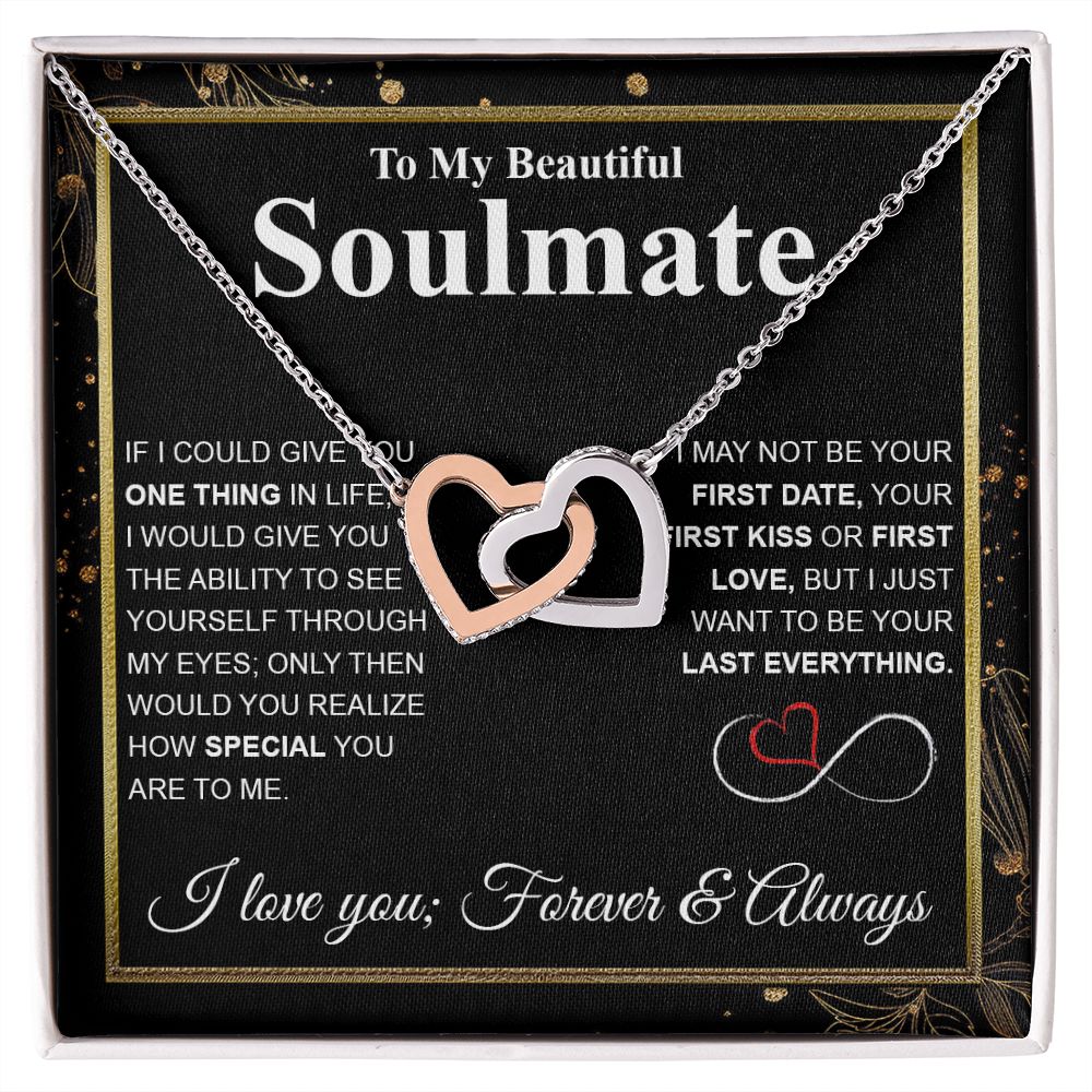 To My Beautiful Soulmate Necklace My Last Everything, Promise Necklace For Her, Fiance Gifts For Her, Wedding Valentine Gifts For Future Wife With Message Card Box LED, Soulmate Necklace For Women, To My Wife Necklace Interlocking Heart