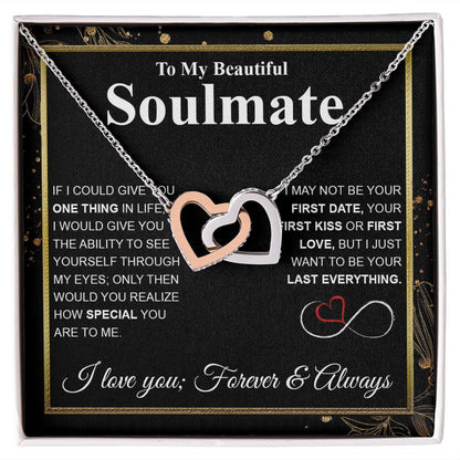 To My Beautiful Soulmate Necklace My Last Everything, Promise Necklace For Her, Fiance Gifts For Her, Wedding Valentine Gifts For Future Wife With Message Card Box LED, Soulmate Necklace For Women, To My Wife Necklace Interlocking Heart