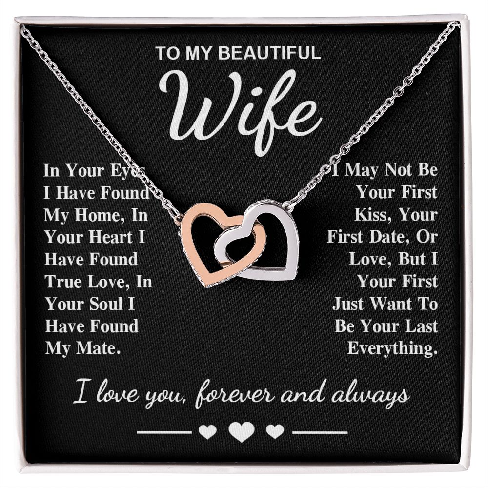 To My Beautiful Wife Necklace Gifts, Soulmate for Wife Birthday Gifts from Husband, Valentine for Women, Soulmate Gifts, Message Card and Necklace Gifts Box Gift Box Styles on Birthday, Wedding, Anniversary, Valentine Interlocking Heart