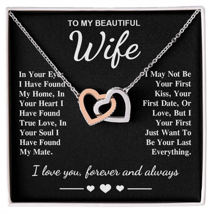 To My Beautiful Wife Necklace Gifts, Soulmate for Wife Birthday Gifts from Husband, Valentine for Women, Soulmate Gifts, Message Card and Necklace Gifts Box Gift Box Styles on Birthday, Wedding, Anniversary, Valentine Interlocking Heart