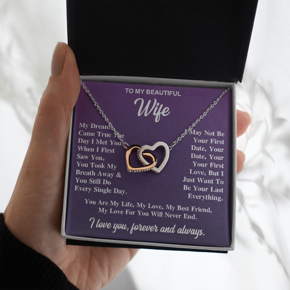 To My Wife Necklace Gift for Her, Soulmate Jewelry, Necklaces for Wife from Husband, Valentine To My Wife Necklace, Soulmate Gifts, Necklace Message Card and Gift Box Styles on Birthday, Wedding, Anniversary, Valentine Interlocking Heart