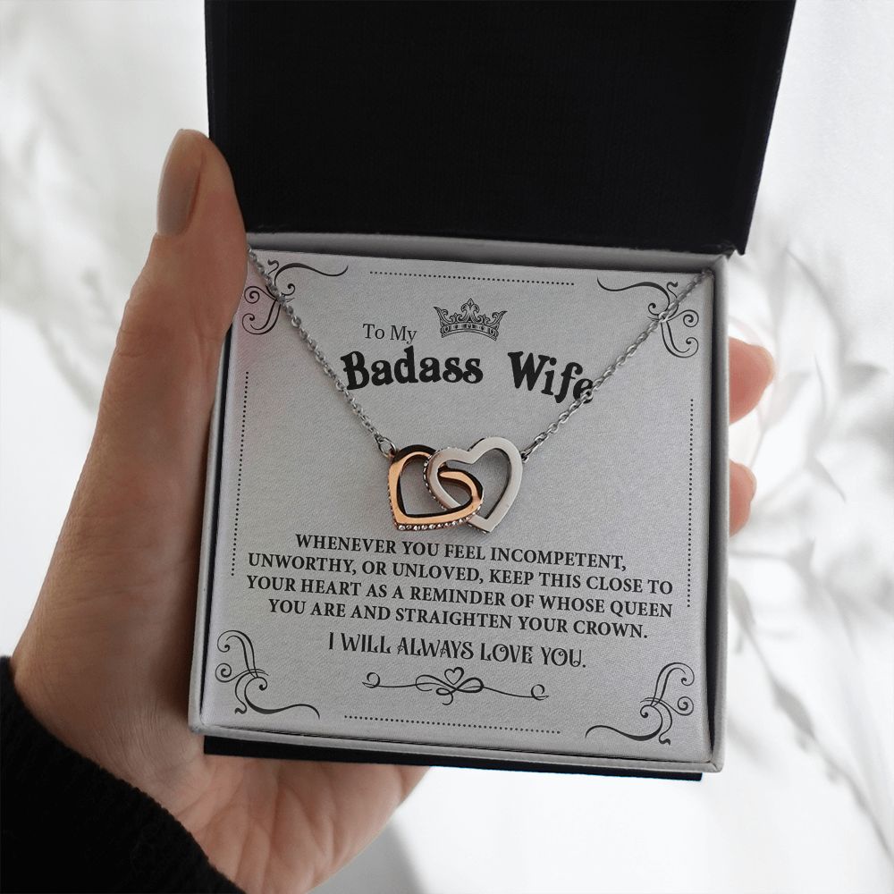 Personalized Valentine Gift For Badass Wife, To My Wife Necklace For Women, Soulmate Necklace, To My Wife Necklace From Husband, Necklace Custom Name Message Card and Gift Box Styles on Birthday, Christmas, Wedding, Anniversary Interlocking Heart